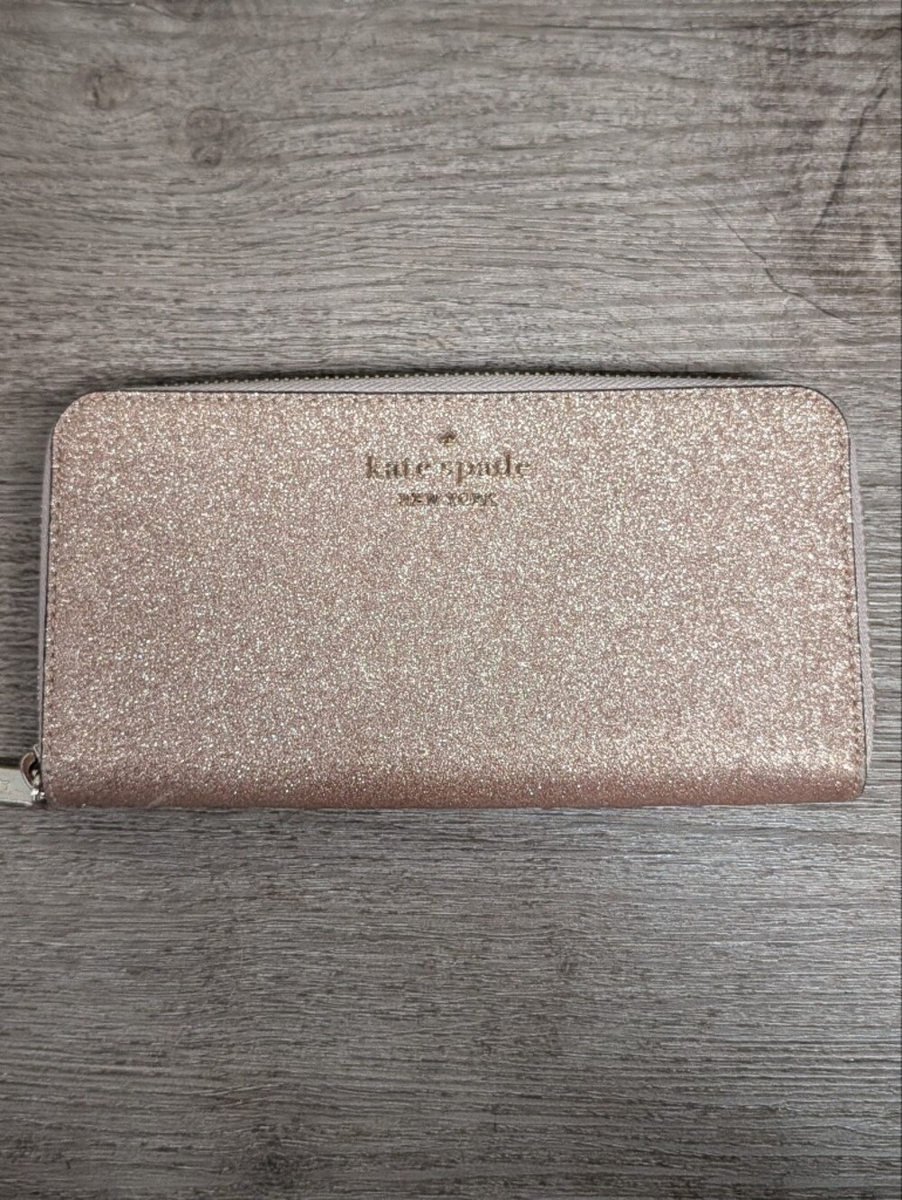 Kate Spade ♠️ Pink Rose Gold Glitter Zip Around Wallet